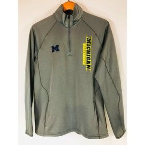 Michigan Wolverines Logo NCAA 1/4 Zip Pullover Champion Gray Size Medium